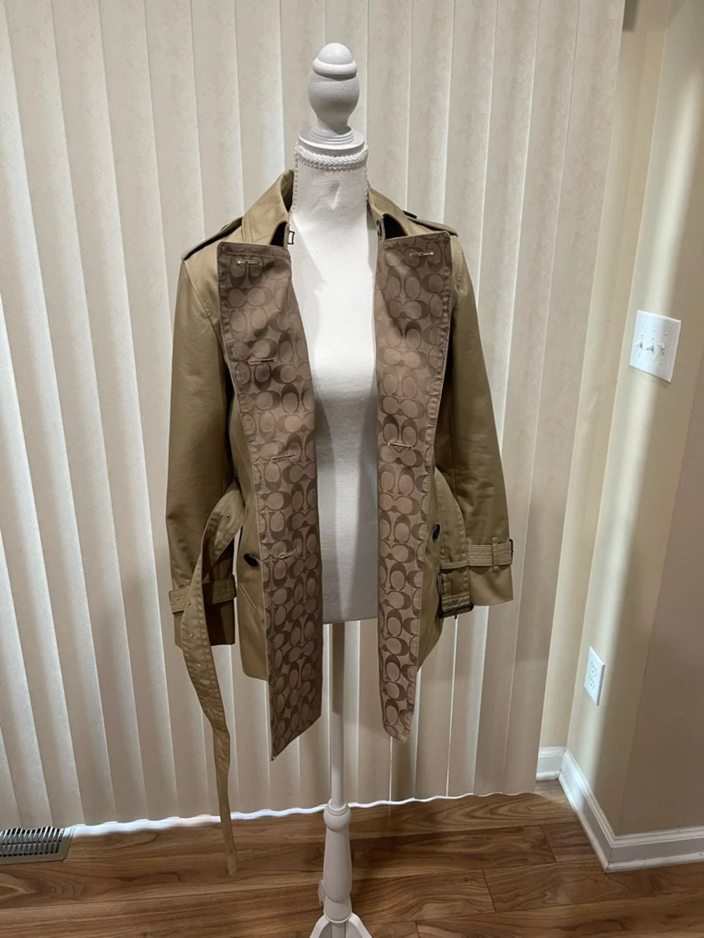 Coach Khaki Trench Coat with Signature Monogram Trim - Picture 9 of 14